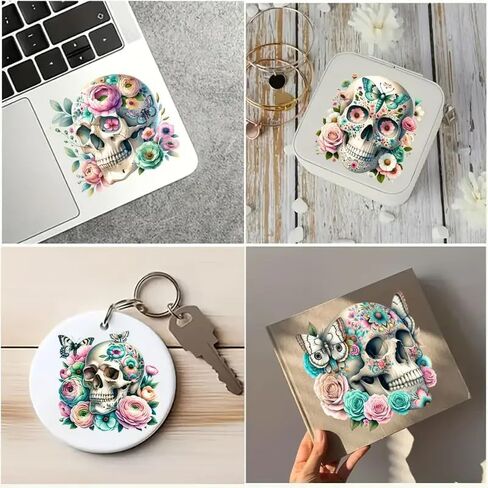 12pcs Flowers Skull Gothic Skull UV DTF Cup Wraps Transfer Waterproof Sticker for Glass Cups Furniture Craft DIY Crafts，Rub on Transfer Stickers for DIY Water Bottle Laptop Decal Wood Car in Saudi Arabia