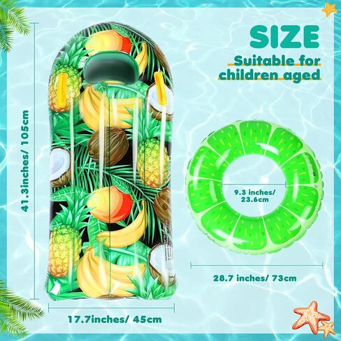5 Pack Pool Floats Kids Fruit Inflatable Pool Floats Swim Ring Lemon Swim Tube Rings with Inflatable Surfboard for Kids Luau Hawaiian Beach Birthday Party Decoration in Saudi Arabia