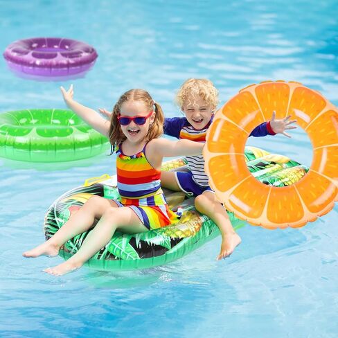 5 Pack Pool Floats Kids Fruit Inflatable Pool Floats Swim Ring Lemon Swim Tube Rings with Inflatable Surfboard for Kids Luau Hawaiian Beach Birthday Party Decoration in Saudi Arabia