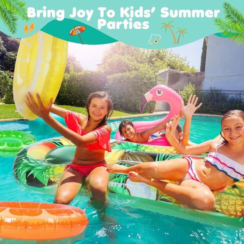 5 Pack Pool Floats Kids Fruit Inflatable Pool Floats Swim Ring Lemon Swim Tube Rings with Inflatable Surfboard for Kids Luau Hawaiian Beach Birthday Party Decoration in Saudi Arabia