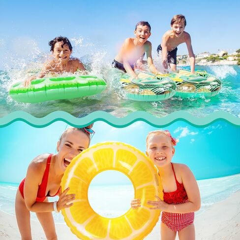 5 Pack Pool Floats Kids Fruit Inflatable Pool Floats Swim Ring Lemon Swim Tube Rings with Inflatable Surfboard for Kids Luau Hawaiian Beach Birthday Party Decoration in Saudi Arabia