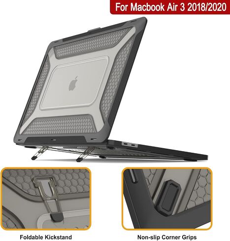 Punkcase for MacBook Air 13 Case Hard Shell Cover | Clear Military Heavy Duty Rugged Sleeve with Kickstand | Ultimate Protection for MacBook Air 13" Models (2022 2021 2020 2019 2018 Release) [Black] in Saudi Arabia