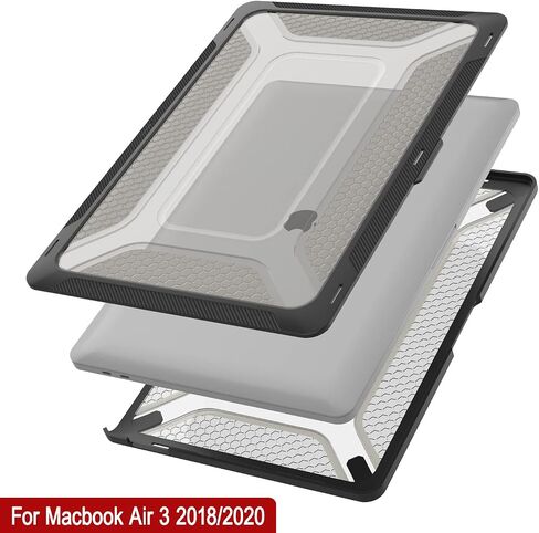 Punkcase for MacBook Air 13 Case Hard Shell Cover | Clear Military Heavy Duty Rugged Sleeve with Kickstand | Ultimate Protection for MacBook Air 13" Models (2022 2021 2020 2019 2018 Release) [Black] in Saudi Arabia