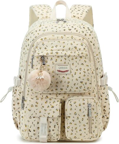 Backpack for Girls Big Student Corduroy Laptop Backpack for College Kids Elementary Middle High School Bag Anti Theft Bookbag Travel Daypack Womens(Corduroy Beige Floral) in Saudi Arabia