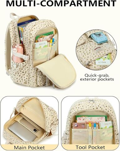 Backpack for Girls Big Student Corduroy Laptop Backpack for College Kids Elementary Middle High School Bag Anti Theft Bookbag Travel Daypack Womens(Corduroy Beige Floral) in Saudi Arabia
