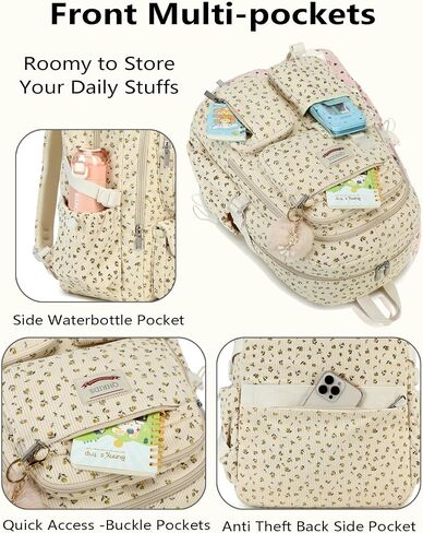 Backpack for Girls Big Student Corduroy Laptop Backpack for College Kids Elementary Middle High School Bag Anti Theft Bookbag Travel Daypack Womens(Corduroy Beige Floral) in Saudi Arabia