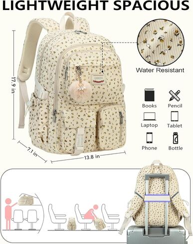 Backpack for Girls Big Student Corduroy Laptop Backpack for College Kids Elementary Middle High School Bag Anti Theft Bookbag Travel Daypack Womens(Corduroy Beige Floral) in Saudi Arabia