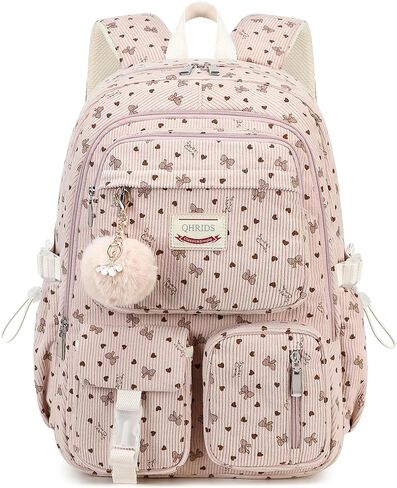 حقيبة الظهر للفتيات الكبير الطالب كوردووي حقيبة الظهر للكمبيوتر للكليات الجامعية الابتدائية الأوسط الثانوية حقيبة مضادة للسرقة Bookbag Travel Daypack Womens (Corduroy Beige Floral) in Kuwait