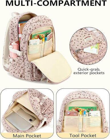 حقيبة الظهر للفتيات الكبير الطالب كوردووي حقيبة الظهر للكمبيوتر للكليات الجامعية الابتدائية الأوسط الثانوية حقيبة مضادة للسرقة Bookbag Travel Daypack Womens (Corduroy Beige Floral) in Kuwait