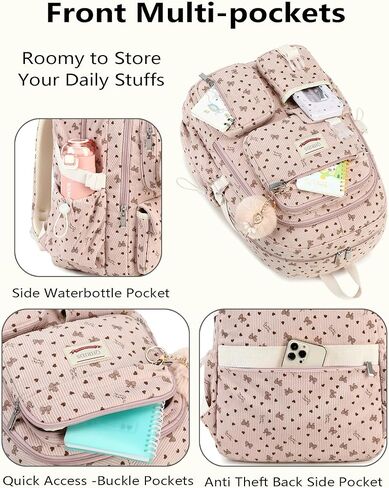 حقيبة الظهر للفتيات الكبير الطالب كوردووي حقيبة الظهر للكمبيوتر للكليات الجامعية الابتدائية الأوسط الثانوية حقيبة مضادة للسرقة Bookbag Travel Daypack Womens (Corduroy Beige Floral) in Kuwait