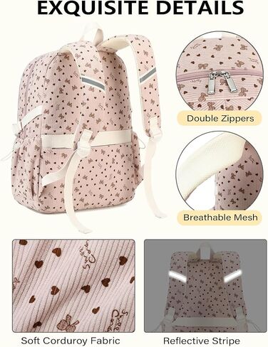 حقيبة الظهر للفتيات الكبير الطالب كوردووي حقيبة الظهر للكمبيوتر للكليات الجامعية الابتدائية الأوسط الثانوية حقيبة مضادة للسرقة Bookbag Travel Daypack Womens (Corduroy Beige Floral) in Kuwait