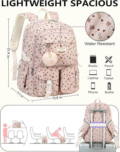 حقيبة الظهر للفتيات الكبير الطالب كوردووي حقيبة الظهر للكمبيوتر للكليات الجامعية الابتدائية الأوسط الثانوية حقيبة مضادة للسرقة Bookbag Travel Daypack Womens (Corduroy Beige Floral) in Kuwait