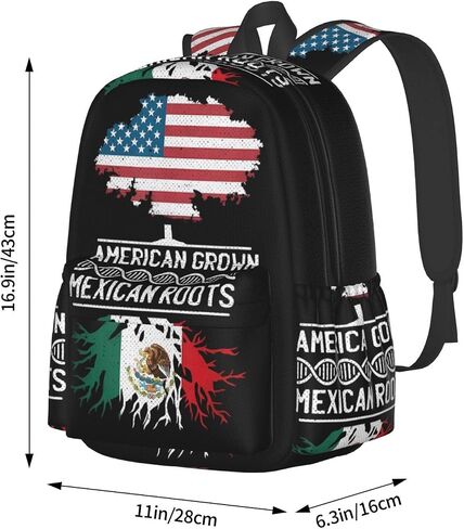 أمريكان مكسيك المكسيك العلم المكسيكي الجذور المكسيكية على الظهر المحمول على الظهر الكتف مزدوج كتف حزمة حزمة حزمة الظهر غير رسمي حقائب دبقية خفيفة الوزن مع جيوب جانبية للتنزه في مجال الأعمال التجارية in Kuwait