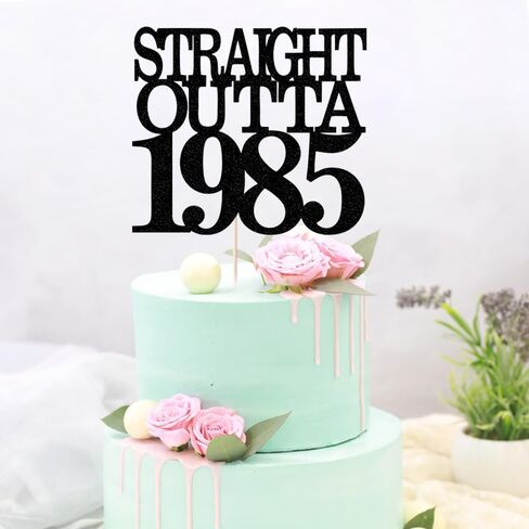 Palasasa double -side Glittery Straight Outta 1975 Cake Topper -Chechers إلى 50 عامًا - 50 عامًا و Topper Fabulous Cake ، عيد ميلاد سوداء/زواج ، ديكورات علامة حفل زفاف (50) in Kuwait