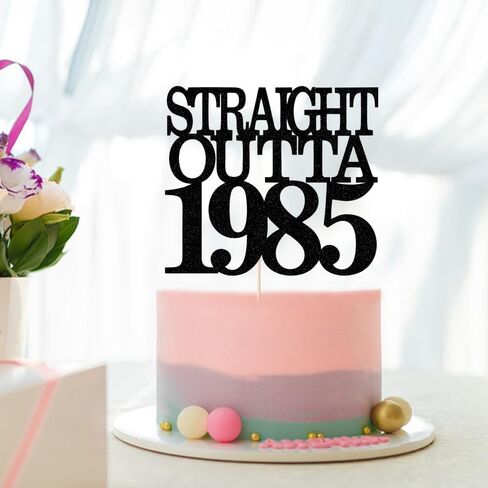 Palasasa double -side Glittery Straight Outta 1975 Cake Topper -Chechers إلى 50 عامًا - 50 عامًا و Topper Fabulous Cake ، عيد ميلاد سوداء/زواج ، ديكورات علامة حفل زفاف (50) in Kuwait