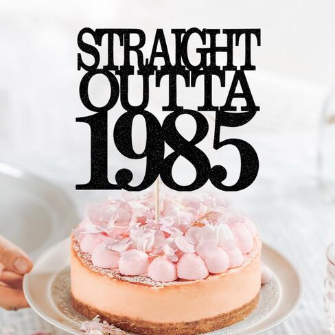 Palasasa double -side Glittery Straight Outta 1975 Cake Topper -Chechers إلى 50 عامًا - 50 عامًا و Topper Fabulous Cake ، عيد ميلاد سوداء/زواج ، ديكورات علامة حفل زفاف (50) in Kuwait