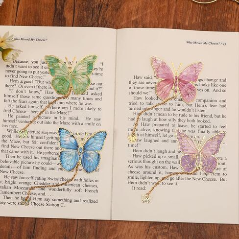 4 PCS Metal Bookmarks - Blue and Purple Fans Green Butterfly Bookmark in Kuwait