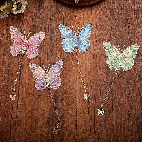 4 PCS Metal Bookmarks - Blue and Purple Fans Green Butterfly Bookmark in Kuwait