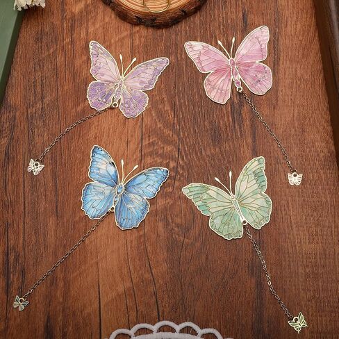 4 PCS Metal Bookmarks - Blue and Purple Fans Green Butterfly Bookmark in Kuwait