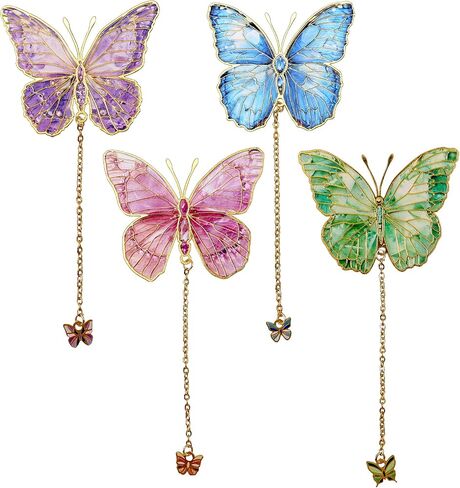 4 PCS Metal Bookmarks - Blue and Purple Fans Green Butterfly Bookmark in Kuwait