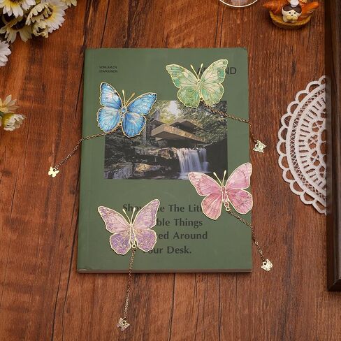 4 PCS Metal Bookmarks - Blue and Purple Fans Green Butterfly Bookmark in Kuwait