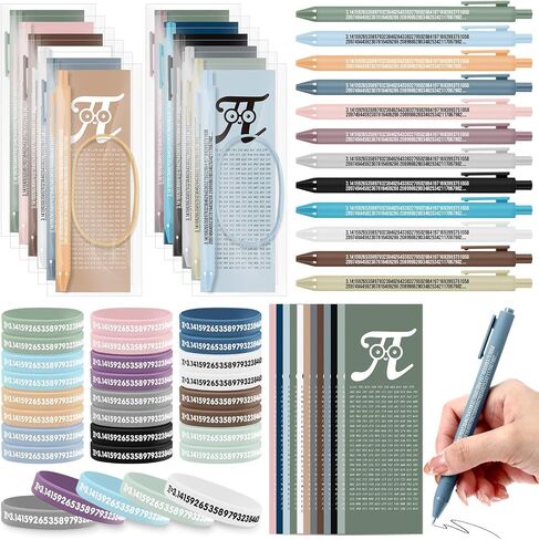 Spakon 24 Set Math Gift Pi Gifts Included 3.14 Fun Pi Symbol Pens Rubber Bracelets Bookmark Cards Classroom Prizes Bulk from Teacher Math Party Favors(Cute Color) in Saudi Arabia