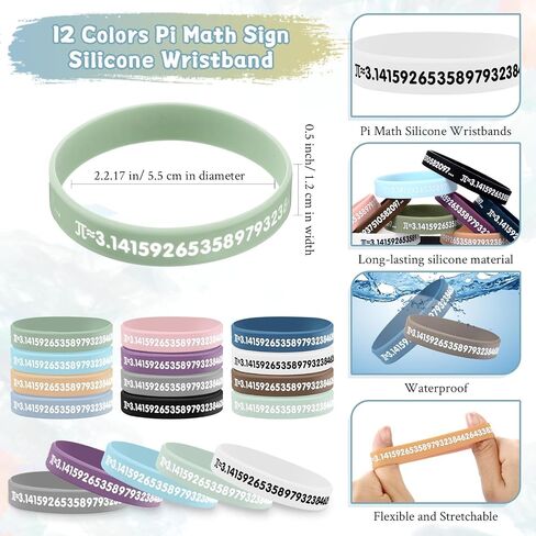 Spakon 24 Set Math Gift Pi Gifts Included 3.14 Fun Pi Symbol Pens Rubber Bracelets Bookmark Cards Classroom Prizes Bulk from Teacher Math Party Favors(Cute Color) in Saudi Arabia