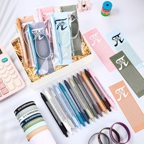 Spakon 24 Set Math Gift Pi Gifts Included 3.14 Fun Pi Symbol Pens Rubber Bracelets Bookmark Cards Classroom Prizes Bulk from Teacher Math Party Favors(Cute Color) in Saudi Arabia