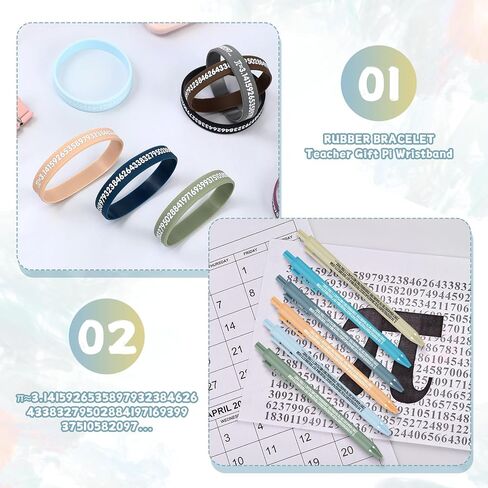 Spakon 24 Set Math Gift Pi Gifts Included 3.14 Fun Pi Symbol Pens Rubber Bracelets Bookmark Cards Classroom Prizes Bulk from Teacher Math Party Favors(Cute Color) in Saudi Arabia