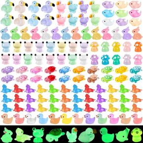 Luminous Mini Resin Ducks 400 Pcs Lizards Tiny Frog Flamingo Glow in The Dark Resin Animals Mushroom Rabbit Aquarium Landscape Bonsai for Micro Dollhouse Decorations DIY Hide Seek