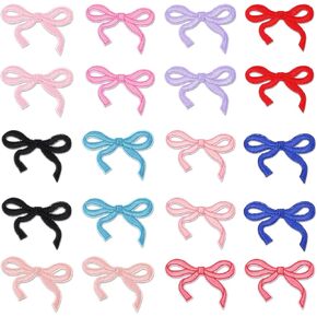 20pcs Bow Patches, Colorful Bow Iron On Applique 2.95 * 2inch Cute Multicolor Embroidered Patches Bowknot Sewing for Clothes Jeans Hats Bags Jackets DIY Decoration and Repair