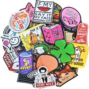 20Pcs Random Funny Tactical Patches with Hook and Loop for Girls, Teens, Women, Men. Humorous Funny Embroidered Meme Morale Patch for Backpacks, Vests, Clothes, Military Uniforms (20Pcs Random-1)