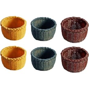 EXCEART 6pcs Mini Basket Model Resin Miniature Woven Storage Basket Ornament for 1:12 Dollhouse Decoration, Assorted Colors, 1.34 x 1.34 x 0.79 Inch