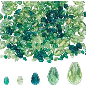 SUNNYCLUE 1 Box 280Pcs Teardrop Crystal Glass Beads Bulk Green Spacer Glass Bead Natural Stones Faceted Vertical Gemstones Loose Beads with Hole for Jewelry Making Supplies DIY Necklace Bracelets