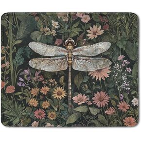 Moody Floral Dragonfly Mouse Pad,Dark Cottagecore Botanical Dragonfly Mouse Pads Mousepad for DeskOffice Dorm Computers Laptop, Aesthetic Office Supplies Desk Accessories, 9.5x7.9 Inch