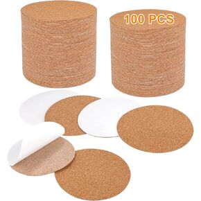 100Pcs Self-Adhesive Cork Sheets for DIY Coasters,4"x 4" Round Sheets Cork Coasters with Strong Adhesive-Backed,Self Adhesive Coasters for DIY Crafts and Coasters Cork Board Cork Tiles Cork Mat