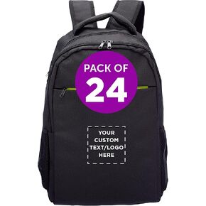 DISCOUNT PROMOS Custom Tempe Backpacks with Laptop Pocket Set of 24, Personalized Bulk Pack - Bring Everywhere You Go, Perfect for Travellers, Employees and for Everyday Use - Black