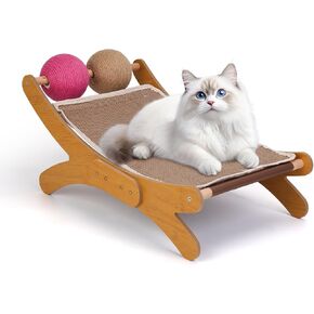 Outamateur Cat Scratching Pad, Cat Scratcher Bed, Cats Mini Chair with Sisal Scratching Ball and Bell, Cats Lounger with Removable Scratching Pad for Indoor Small Pets