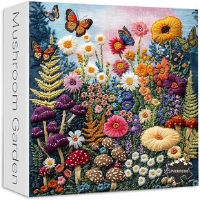 Mushroom Puzzles for Adults 1000 Pieces, PICKFORU Colorful Spring Flower Garden Jigsaw Puzzles Butterfly, Unique Impossible Embroidery Wildflower Plant Theme as Home Wall Decor