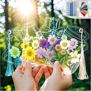 DIY Transparent Dried Flower Bookmarks, Clear Kits, Handmade Beautiful Thousand Flower Bookmark Page Clear with Hole, Ideal for Pressed Flowers and Page Marking (40PCS,Without Dried Flowers)