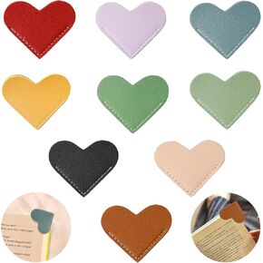 9 Pcs Leather Heart Bookmark Corner Page Marks for Women Book Accessories Cute Handmade Book Reading Gift for Book Lovers