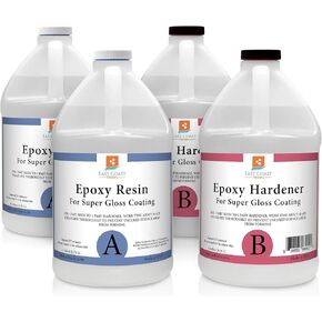 Epoxy Resin 4 Gallon Kit | 1:1 Crystal Clear Resin and Hardener for Super Gloss Coating | for Bars, Tabletop, Art, Jewelry, Casting Molds | Safe for Use on Wood, Metal, Stone, Plastic, Marine Sealer