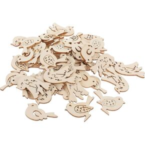 50-Piece Wooden Bird Craft Embellishments - Natural Unfinished Wood Slices for Scrapbooking and Home Decor, Hollow Mini Bird Pendants DIY Handmade Ornaments, Holiday Crafting Supplies
