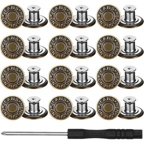 24 Pcs Buttons for Jeans Jeans Button Replacement 17 mm No-Sew Nailless Removable Metal Jean Buttons Adjustable Metal Pants Button Tightener Replacement Repair Simple Installation, Reusable