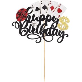 Casino Cake Topper, Poker Game Dice Player Happy Birthday Cake Toppers Picks Birthday Party Decorations for Las Vegas Themed Casino Night Parties Supplies Money Cupcake Favors for Men
