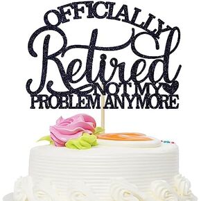 Officially Retired Cake Topper, Happy Retirement, The Legend Has Retired, Retirement Party Decorations Supplies - Black Glitter