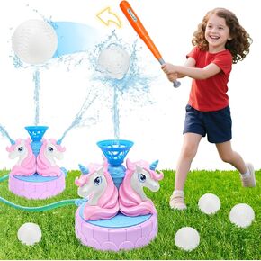 Kids Water Sprinkler Spray Baseball Toy, 2-in-1 Water Spinning Unicorn Sprinkler Toys with Water Ball, Summer Outdoor Backyard Game for 3 4 5 6 7 8 Years Boys Girls Gifts