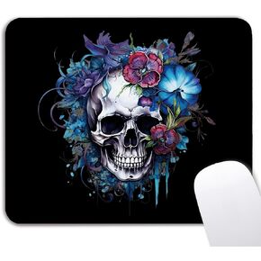 Skull Mouse Pad for Desk - Gothic Home Office Desk Decor Accessories, Goth Floral Skeleton Skull Waterproof Non-Slip Rubber Base Mousepad for Office Laptop Computer 7.9x9.5 Inch