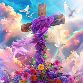 Diliart 5D Diamond Painting Kit - Inspirational Cross with Flowers and Doves Diamond Painting - DIY Full Drill Gem Art for Adults - Calming Craft for Home Wall Decor - Uplifting Gift Idea 12x12 Inch