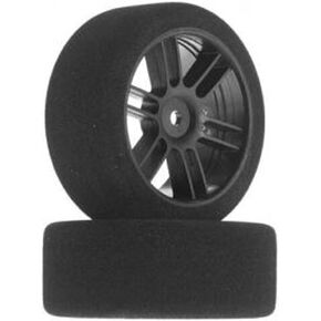 Johns Bsr Racing 1/10 30mm Nitro Touring Foam Tires, Mounted, 32 Rear, Black Wheels (2), BXRF3032B